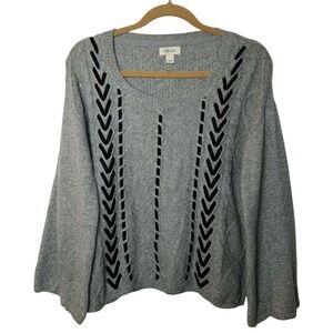 Style & Co Womens Gray Black Textured Knit Sweater Top Small Whimsigoth Grunge